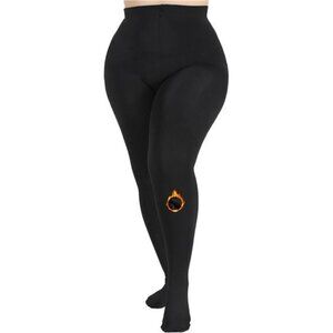 Plus Size Fleece Lined Tights, Warm Winter Thermal Pantyhose Women,/BLACK